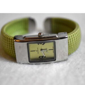 Contemplate Quartz Lime Green Textured 5 Inch Cuff New Battery Green Face Watch